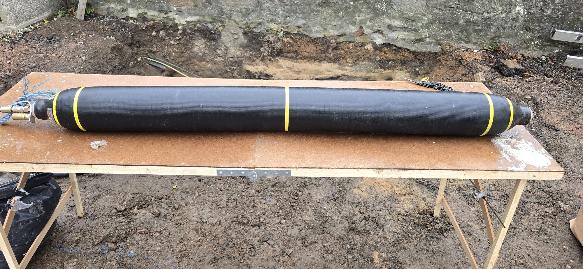 Drain section prepared for patch lining